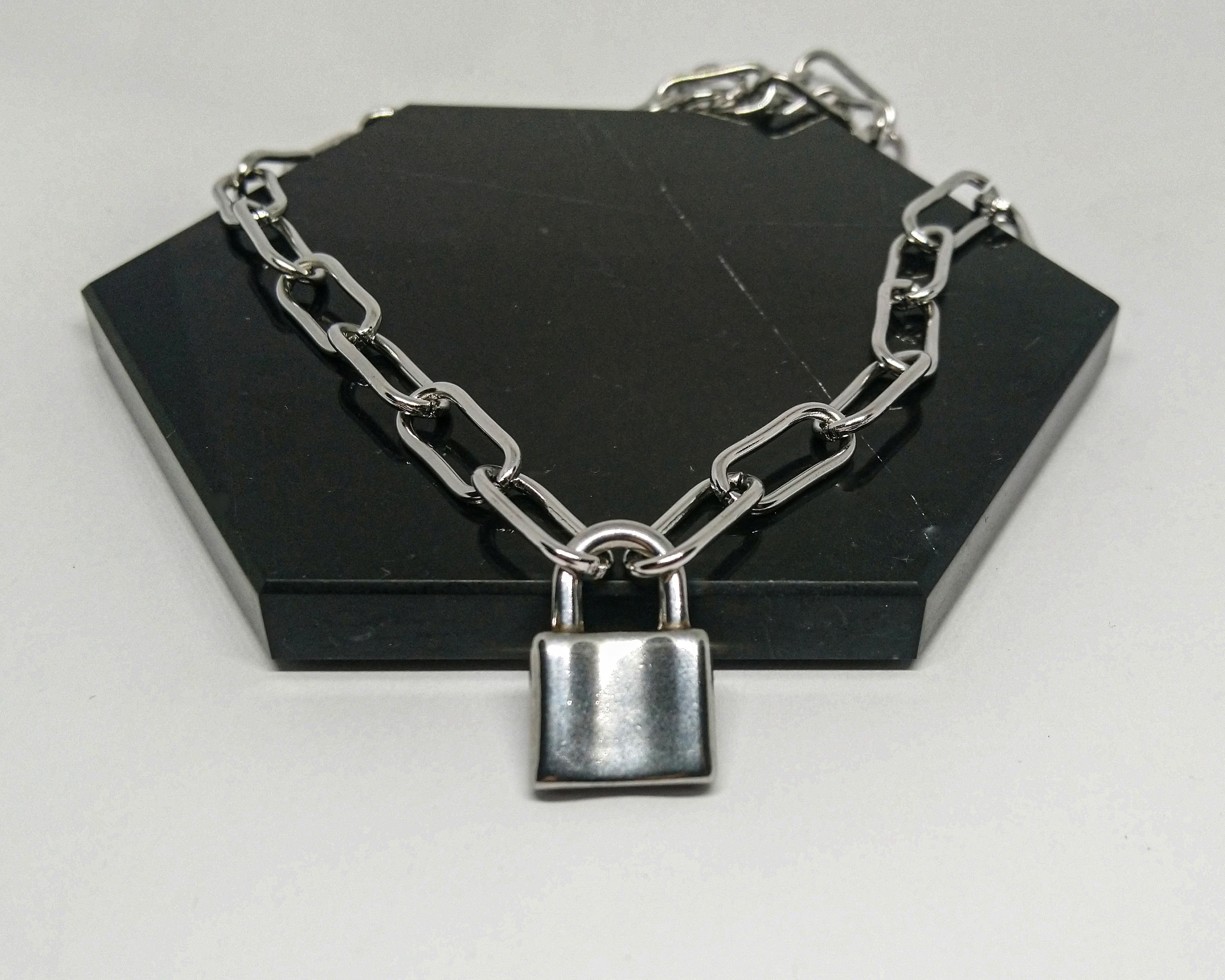 Padlock Chain Necklace, Unisex Stainless Steel Padlock Charm Necklace, Stainless Steel Link Chain