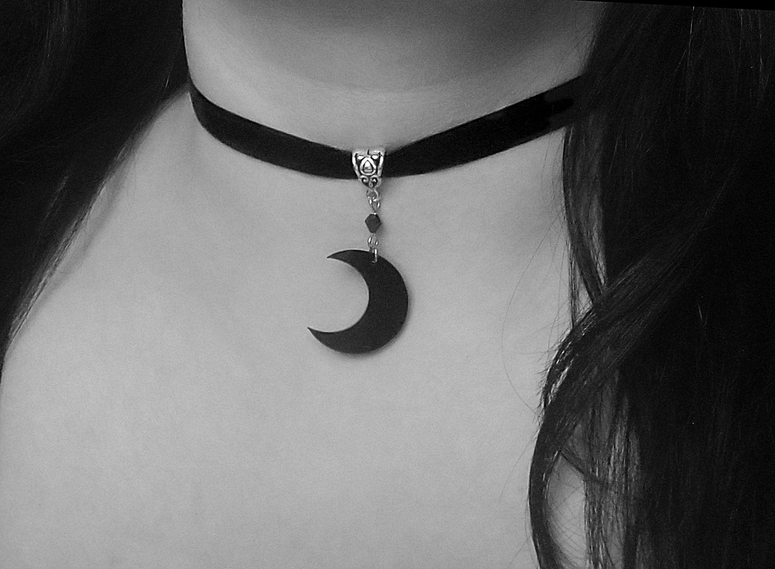 Black Moon Choker, Gothic Velvet Choker With Black Moon Charm, Witchy ...