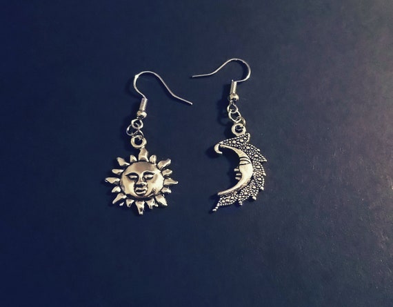 Sonne Und Mond Ohrringe Silber Boho Hippie Grunge Ohrringe Etsy