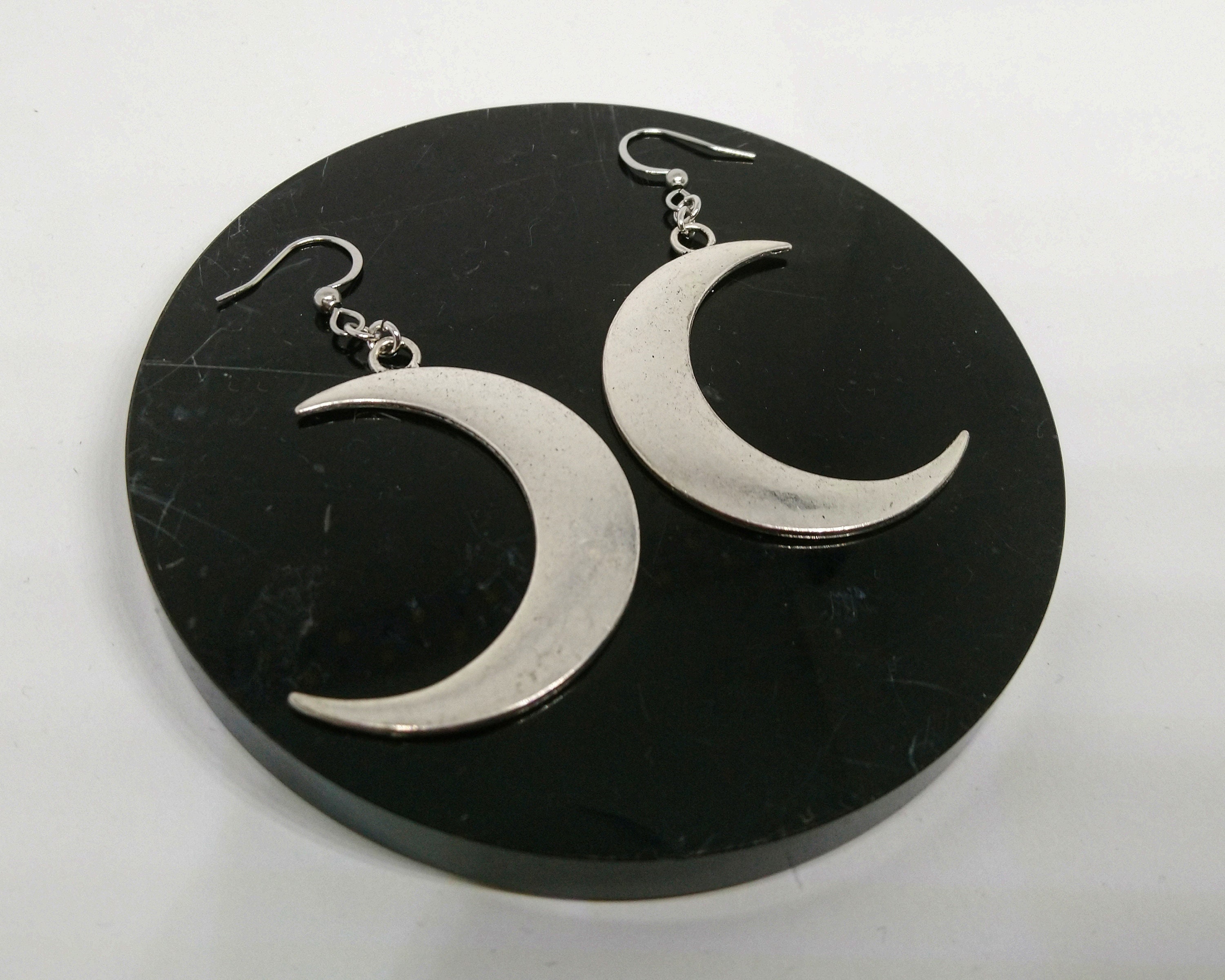 Silver Crescent Moon Earrings, Big Crescent Moon Earrings, Silver Moon Earrings, Witchy Moon Earrings, Boho, Gothic Style - one pair