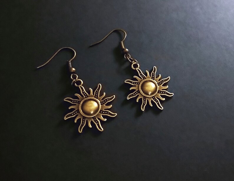 Suns earrings bronze summer Jewelry Festival Jewelry Grunge earrings Sun Pendant Bronze Hippie Boho