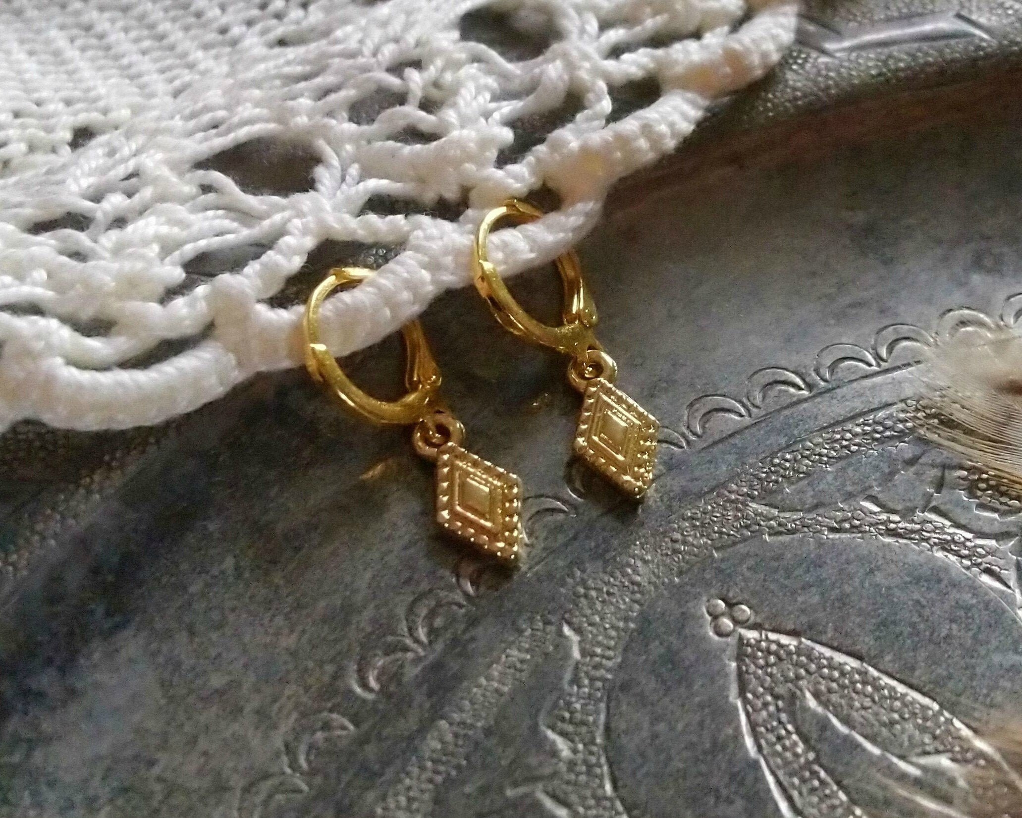 Rhombus Huggie Earrings Gold or Silver Hoop Earrings Etsy Ireland
