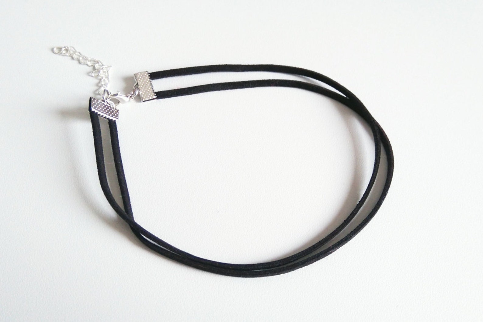 Black Faux Suede Double Choker Necklace Faux Leather Choker Etsy