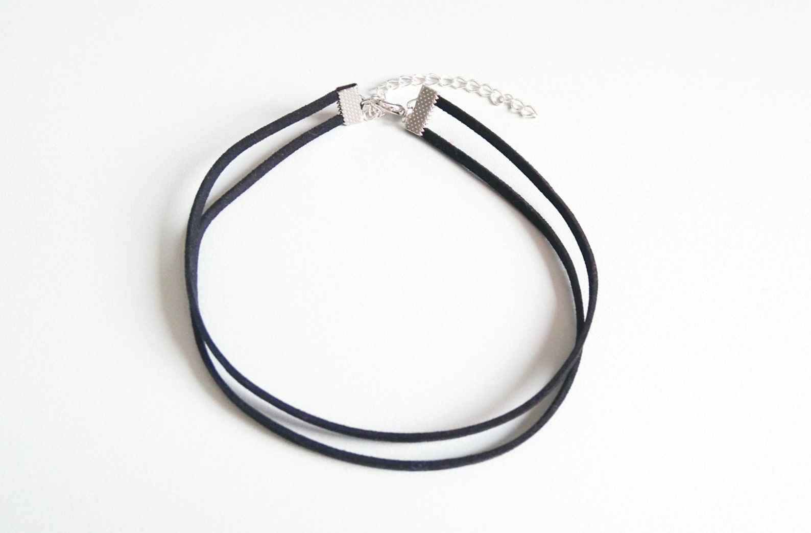 Black Faux Suede Double Choker Necklace Faux Leather Choker Etsy