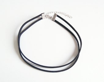 Schwarzer Doppel-Choker Wildlederimitat, Velours Choker, Double Wrap Choker, Choker Kette, Doppelter Choker, Wickelchoker