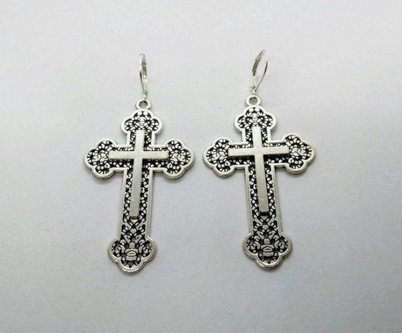 Large Ornate Cross Earrings Gothic Cross Earrings one Pair | Etsy
