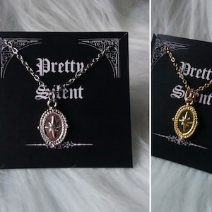 North Star Necklace gold/silver, stainless steel chain with coin pendant, oval pendant with star, vintage style jewelry