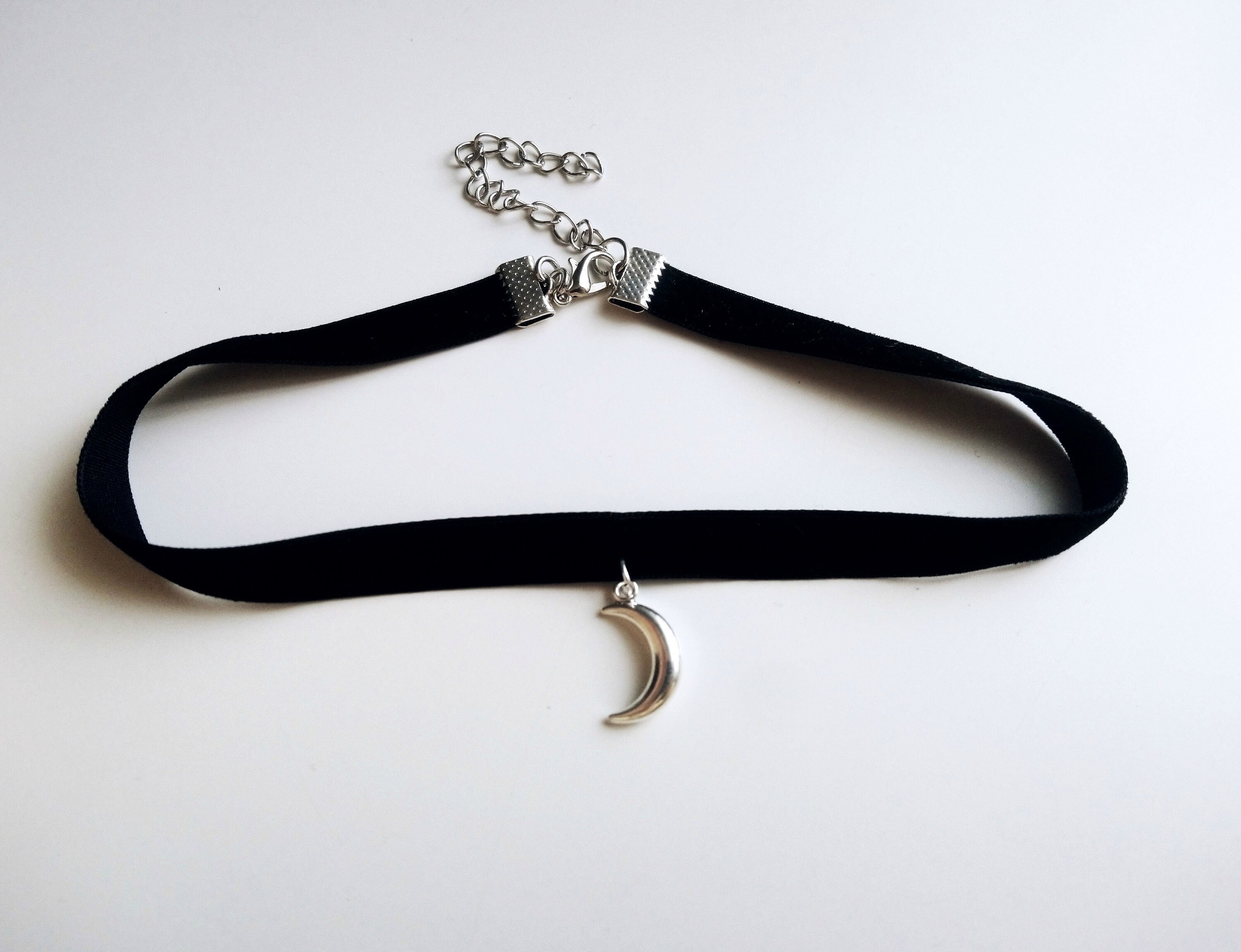 Crescent Moon Choker, Black Velvet Choker With Silver Moon Charm ...
