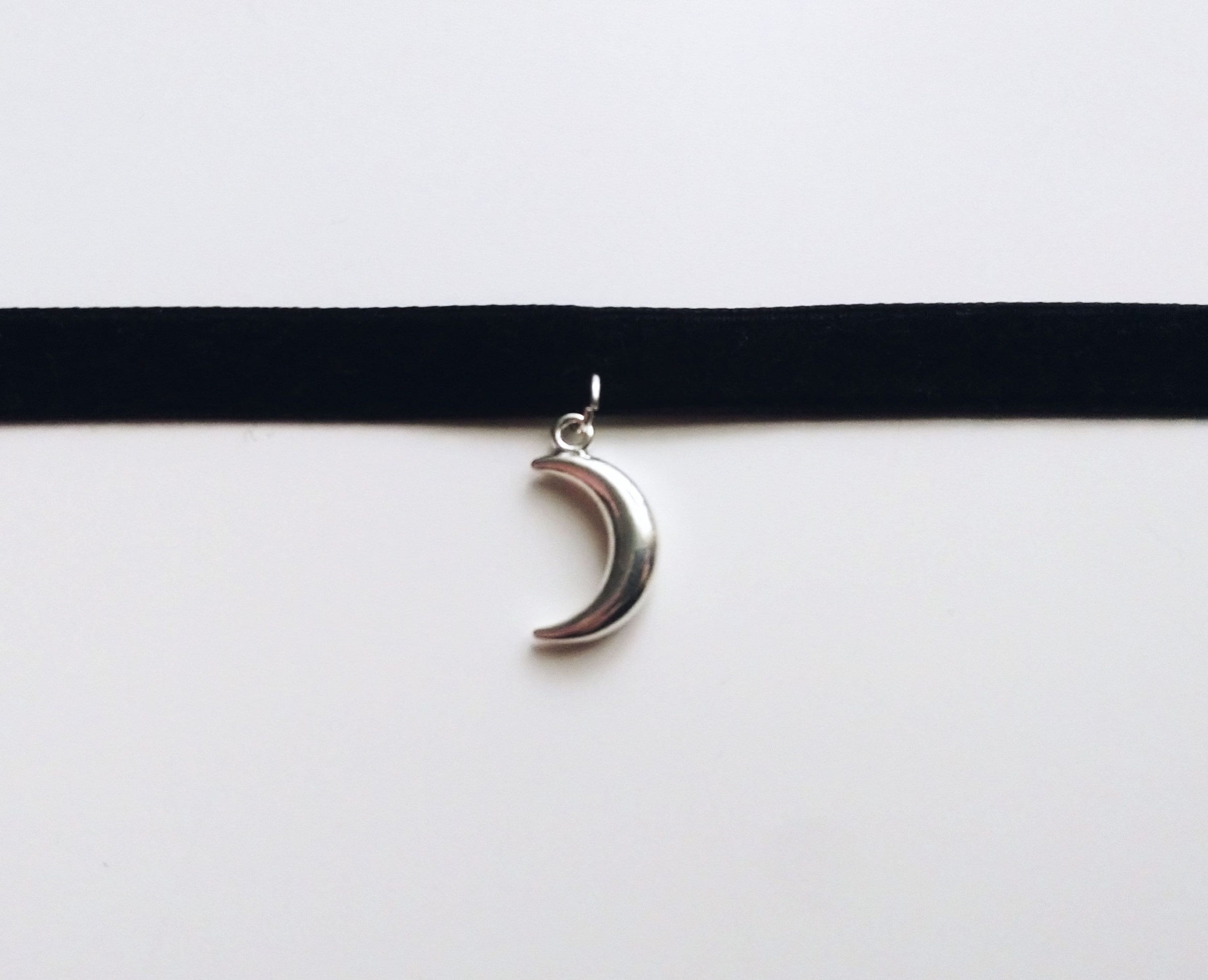 Crescent Moon Choker, Black Velvet Choker With Silver Moon Charm ...
