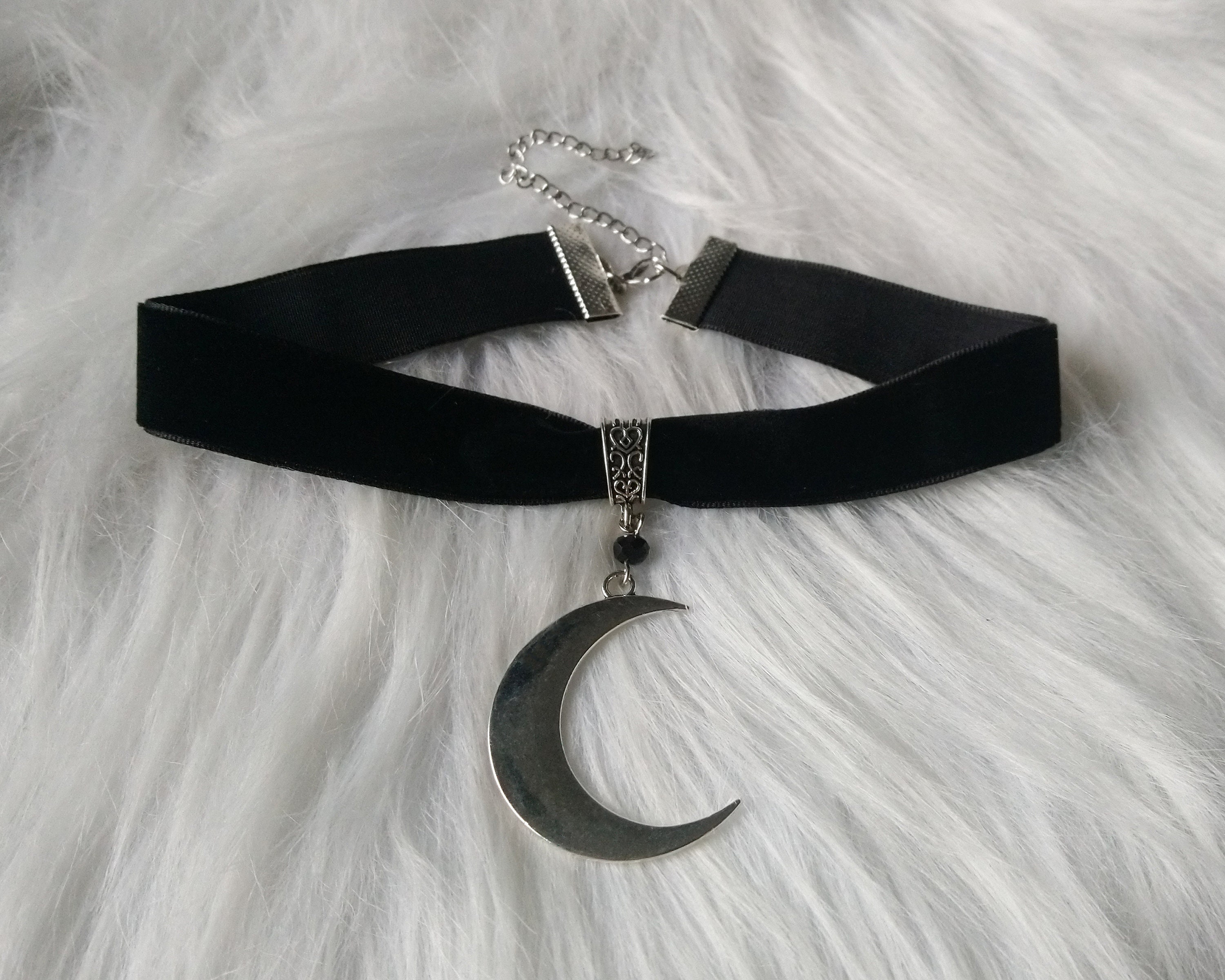 JczR.Y Black Choker Necklaces for Woman Black Moon Choker  Necklace Leather Velvet Moon Necklace Retro Half Crescent Horn Necklace  Pendant Jewelry: Clothing, Shoes & Jewelry