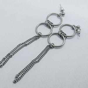 Dualis – Double O-Ring Chain Earrings in Stainless Steel, Chain Design Stud Earrings, Stainless Steel Studs (1 Pair) image 7