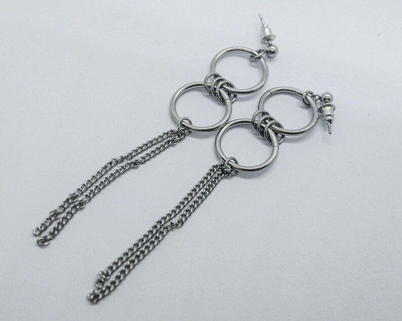 Dualis – Double O-Ring Chain Earrings in Stainless Steel, Chain Design Stud Earrings, Stainless Steel Studs (1 Pair) image 7
