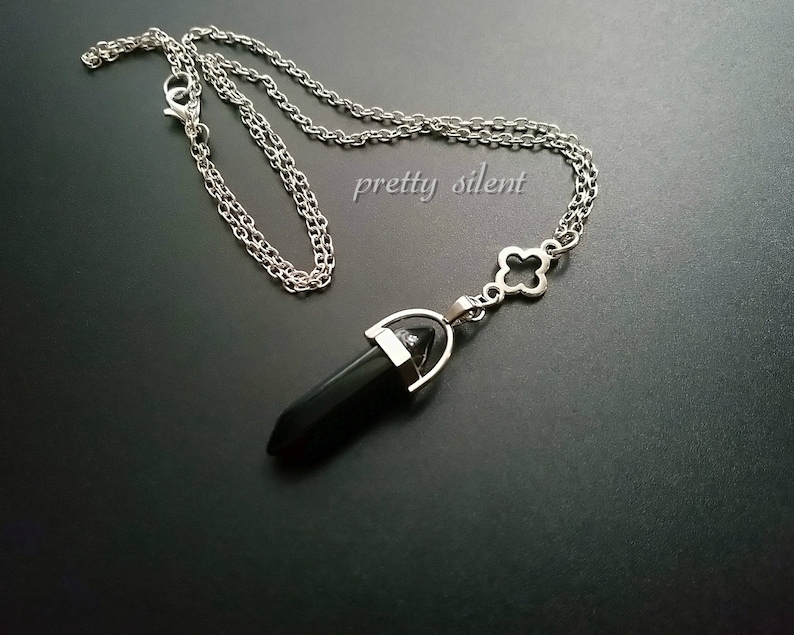 black crystal point necklace boho Necklace with onyx pendant gothic jewelry
