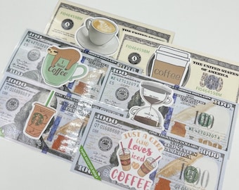 Coffee Theme Cash Placeholders, 100 500 1000, prop, budgeting, cash stuffing