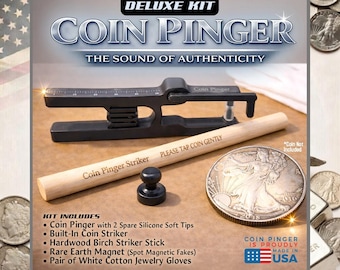 Coin Pinger Deluxe Kit | Gold, Silver Coins & Bullion Authenticity Sound Ping Testing Tool with Integrated Striker for Pinging with Finger