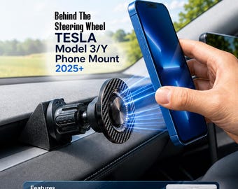 Behind Steering Wheel Tesla MagSafe Phone Holder for Model 3/Y 2025+ Highland Juniper, Air Vent Mount, Magnetic iOS/Android + Passenger Side