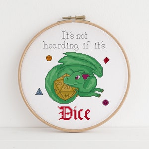 Dice Hoarding Dragon Cross Stitch Pattern