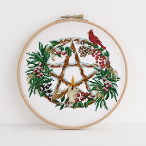 Yule Pentacle Pagan Cross Stitch Pattern image 1