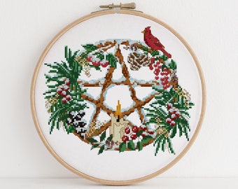 Yule Pentacle Pagan Cross Stitch Pattern