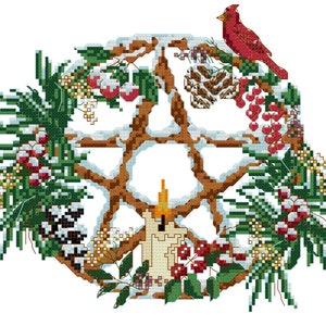 Yule Pentacle Pagan Cross Stitch Pattern image 2