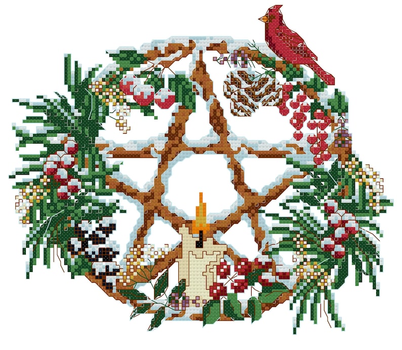 Yule Pentacle Pagan Cross Stitch Pattern image 2