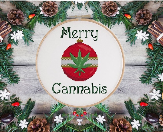 Pot Leaf Cross Stitch Christmas Ornament