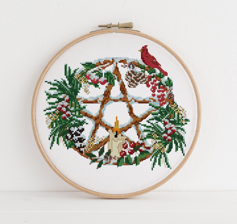 Yule Pentacle Pagan Cross Stitch Pattern image 1