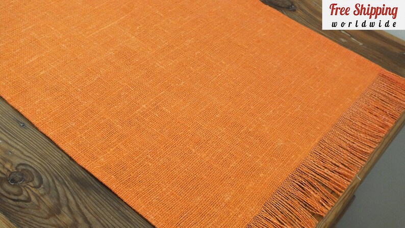 100/% linen burlap table runner Rustic orange white red short long custom table runner Dresser coffee table runner Dining room table runner