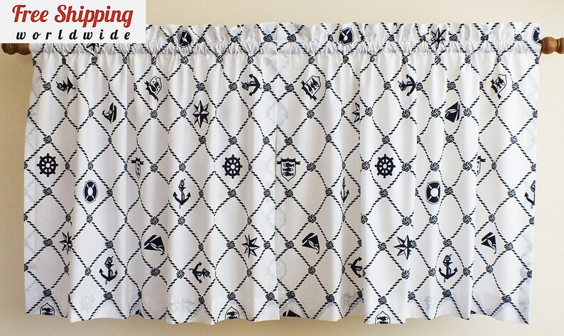 Nautical Bathroom Window Curtains Cafe Curtains Country Etsy