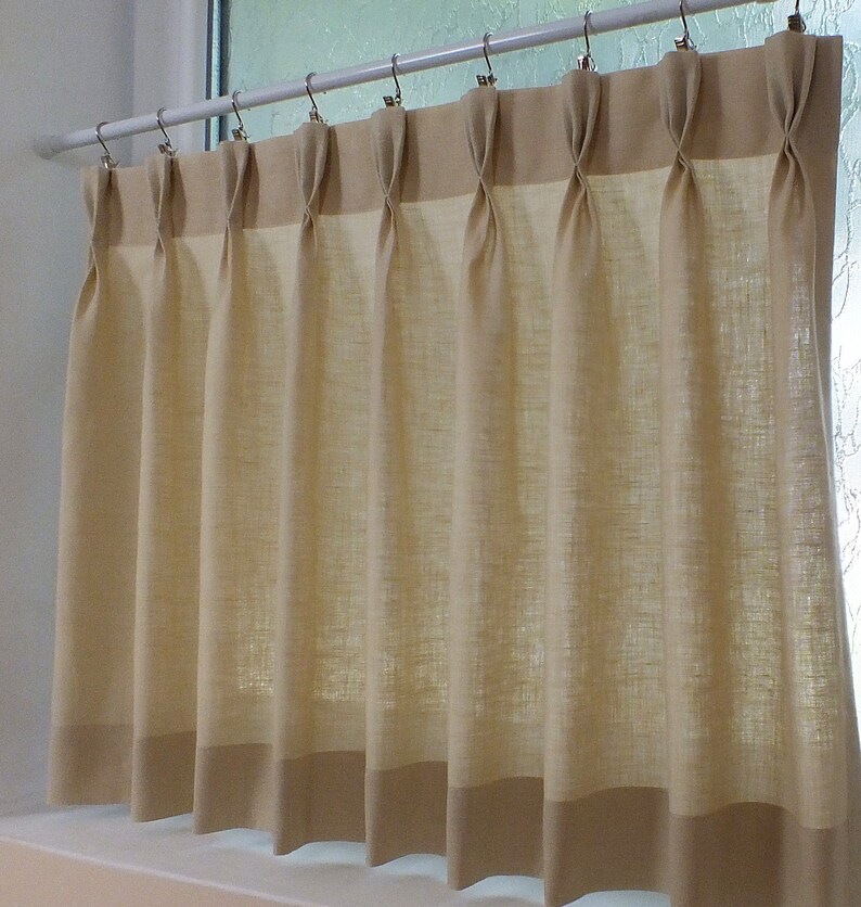 100 Linen Cafe Curtains Bathroom Window Pleated Curtain Etsy