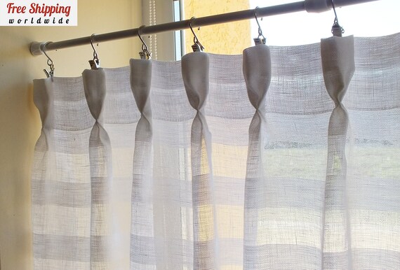 100 Linen Kitchen Window Cafe Curtains Semi Sheer Curtains Etsy