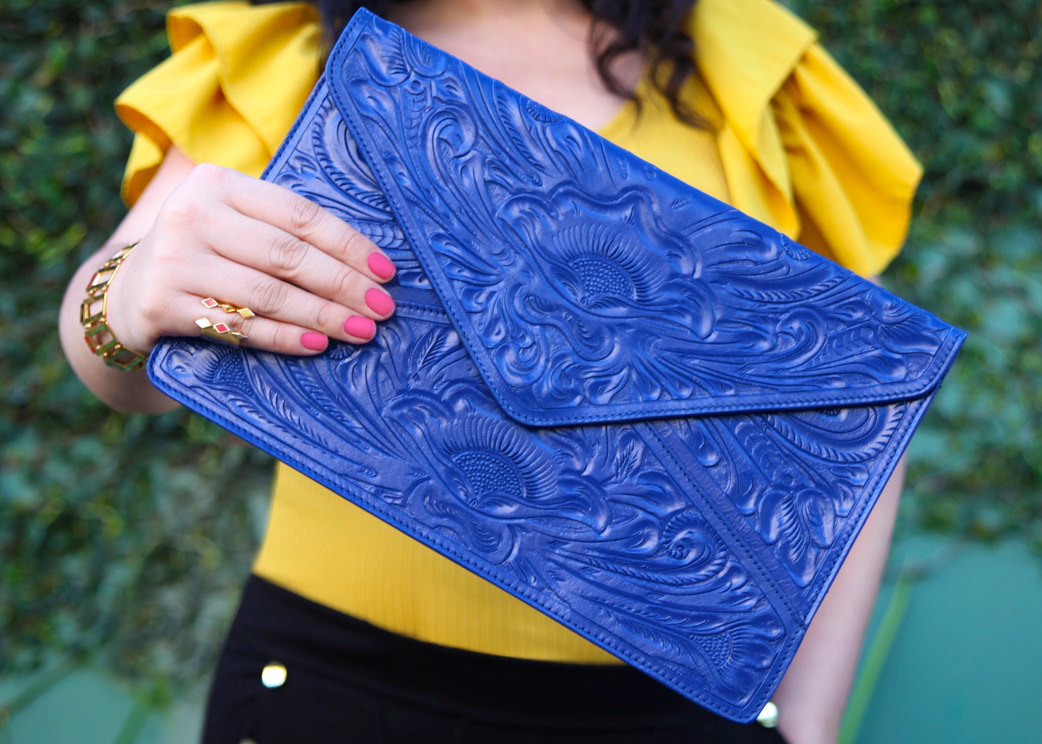 Cobalt Blue Leather/cobalt Clutch/blue Hand -