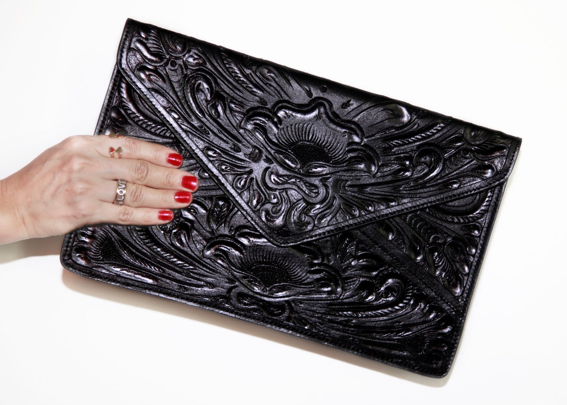 Black Leather Clutch/black Leather Evening Bag/black Leather Etsy