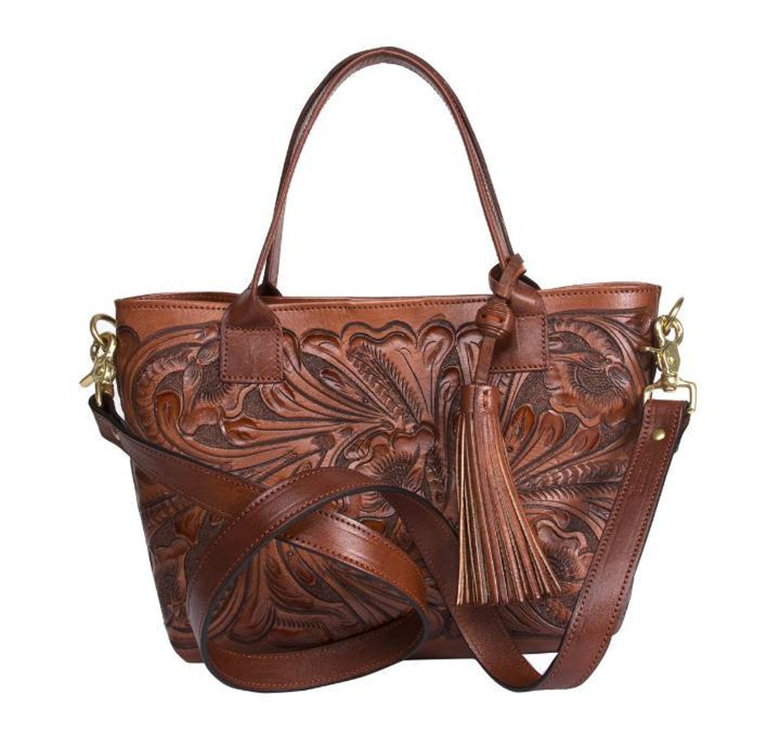 hand tooled leather crossbody bag