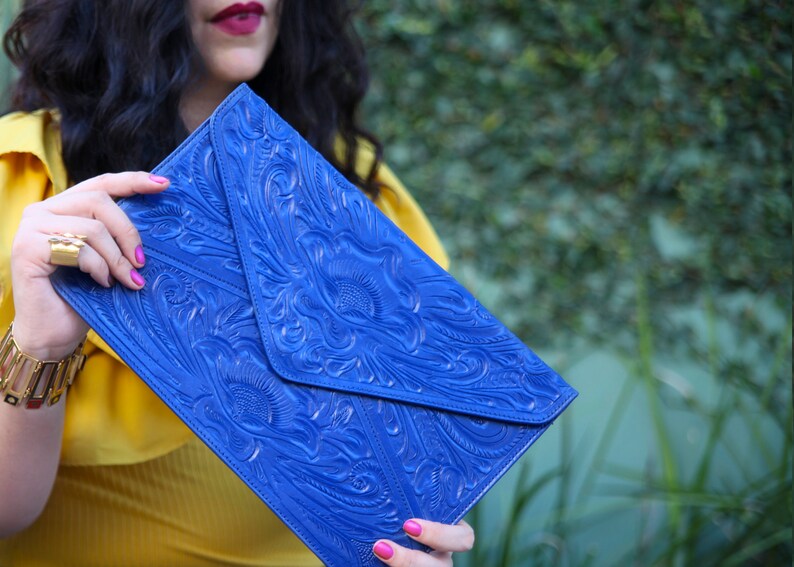 Angelica Cobalt Blue Leather Clutch Bag main image 0