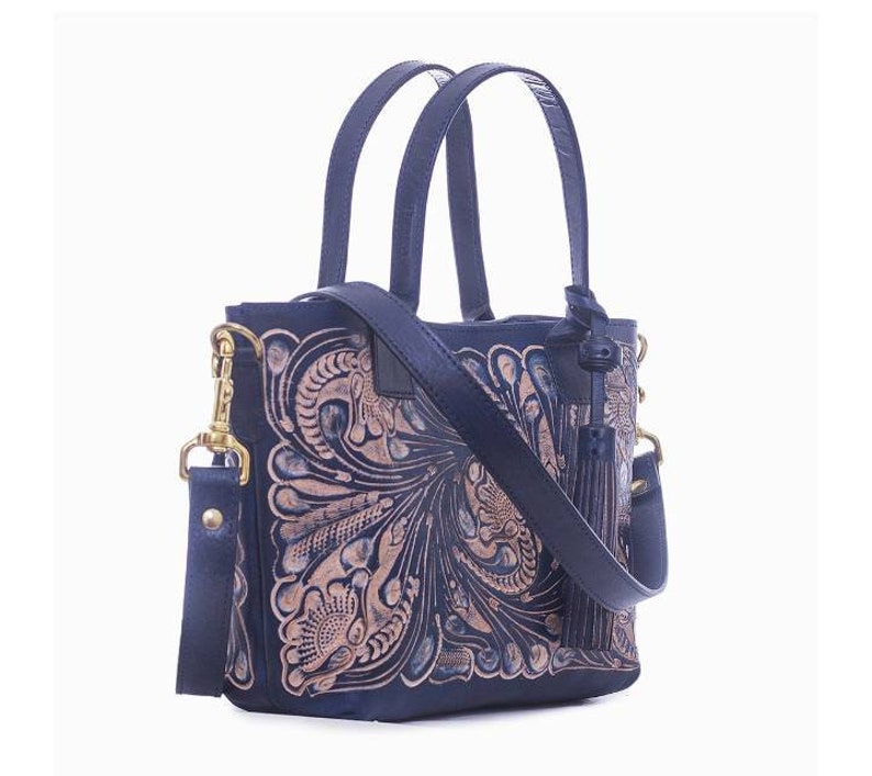 Navy Blue Purse/blue Leather Bag/hand Tooled Purse/hand Tooled Etsy