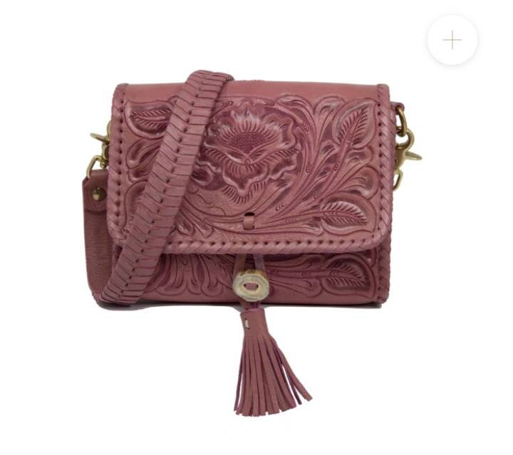 Caroline Tooled Leather Handbag - Pink