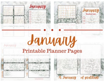 Printable January Calendar and Planner Pages, undated, January calendar, habit trackers, bucket list, weekly spreads, and more