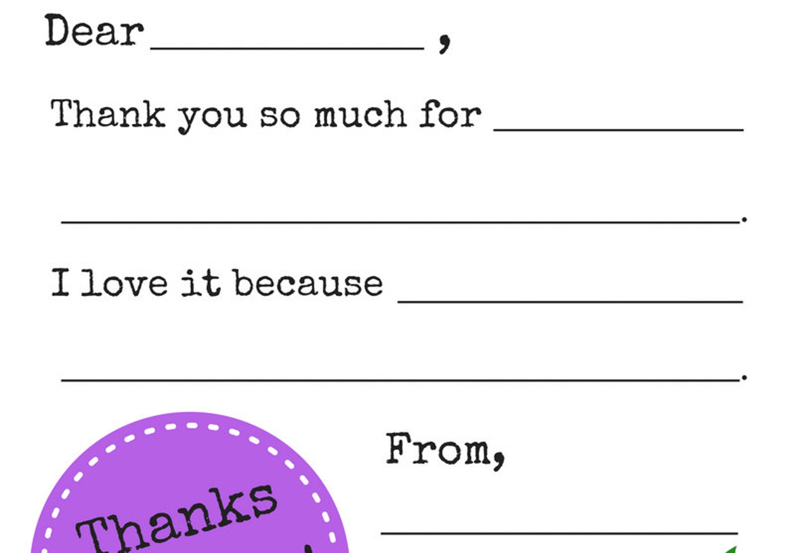 Thank You Note Stationery for Young Children Printable | Etsy