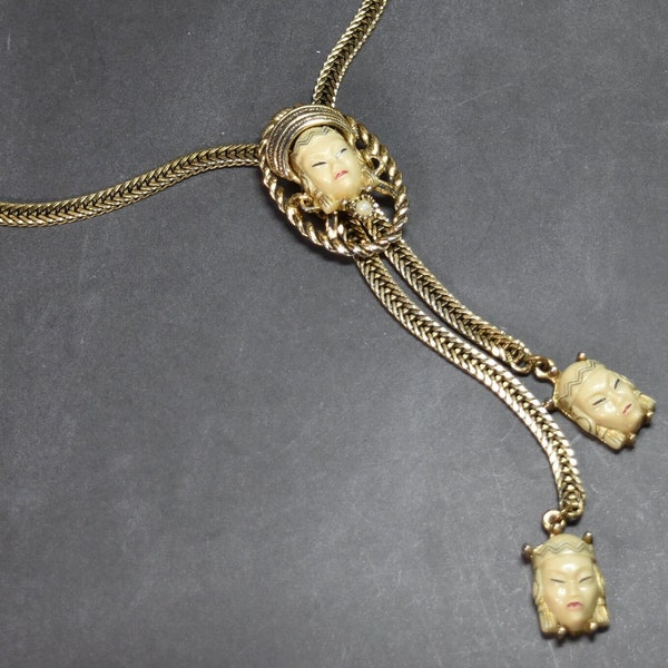 Vintage Selro Selini 1950s Asian Princess Pendant Slide Lariat Necklace