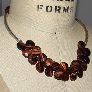 Vintage Sterling Silver Tiger Eye Gemstone Beaded Necklace
