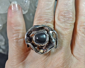 Jens Peter Clausen Gudjonsson JENS 1920-2010 Brutalist Sterling Stone Ring sz 6