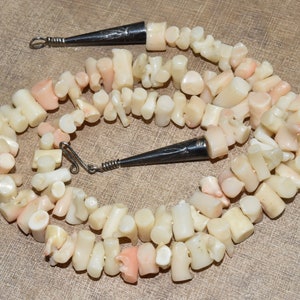 Vintage Natural Angel Skin Coral Branch & Sterling Silver Bead Necklace