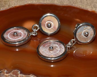 Sterling Silver Agate Circle Drop Earrings Modern Stone Artisan Made