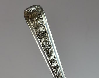 Antique English Sterling Silver Spoon 8 3/8" Long Fancy Repousse Floral Handle