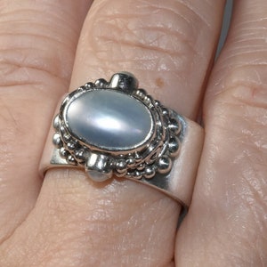 Vintage Sajen Wide Sterling Silver Pearl Bali Ring Adjustable Sz 9