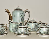 Antique Japanese Satsuma Floral Tea Pot Set Demitasse Cups Saucers Cream Sugar