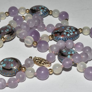 Vintage Amethyst Cloisonne Beaded Strand Gold Filled Necklace
