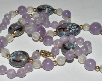 Vintage Amethyst Cloisonne Beaded Strand Gold Filled Necklace