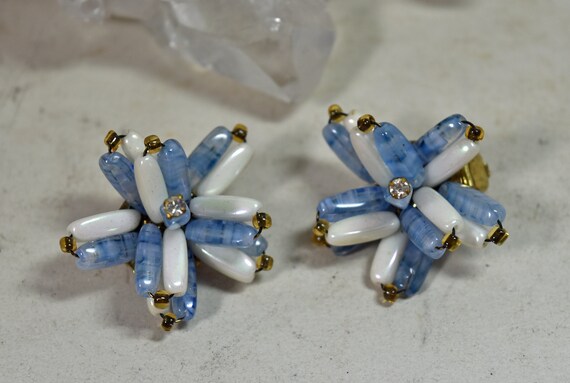 Vintage West Germany Blue and White Glass Beaded … - image 1